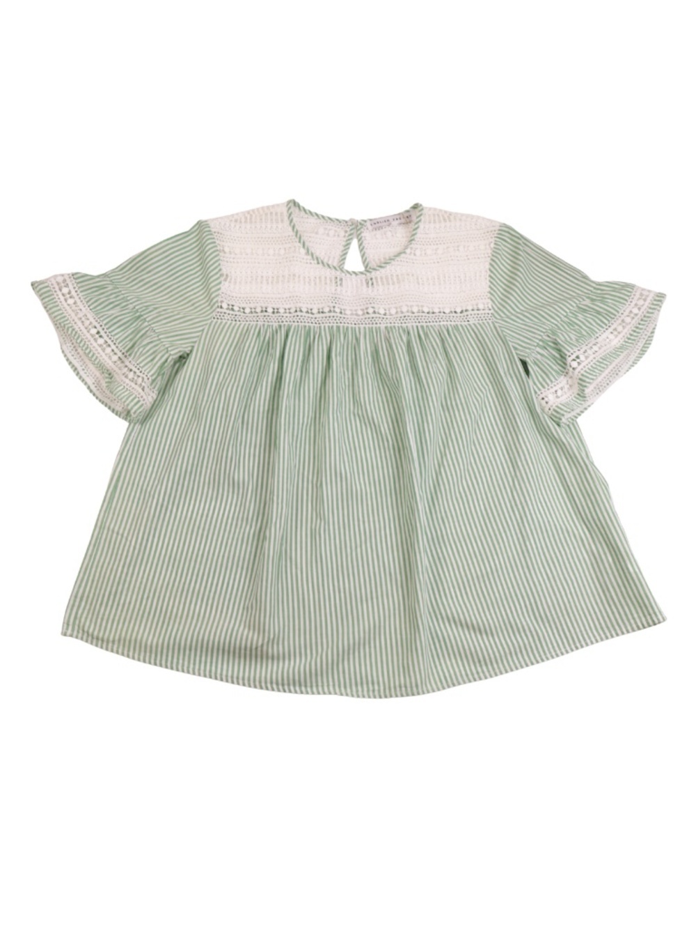English Factory Green Stripe Lace Blouse Size M Boho Top